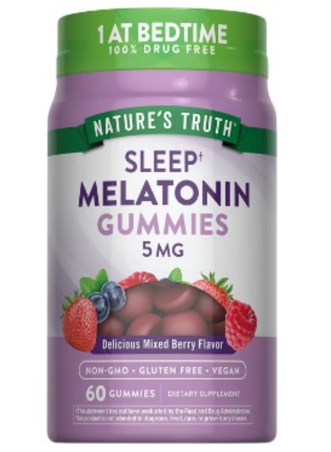 نايتشورز تروث Nature's Truth (ناتشرز تروث)‏, ميلاتونين للنوم ، خليط التوت ، 5 ملجم ، 60 علكة نباتية - Image 1