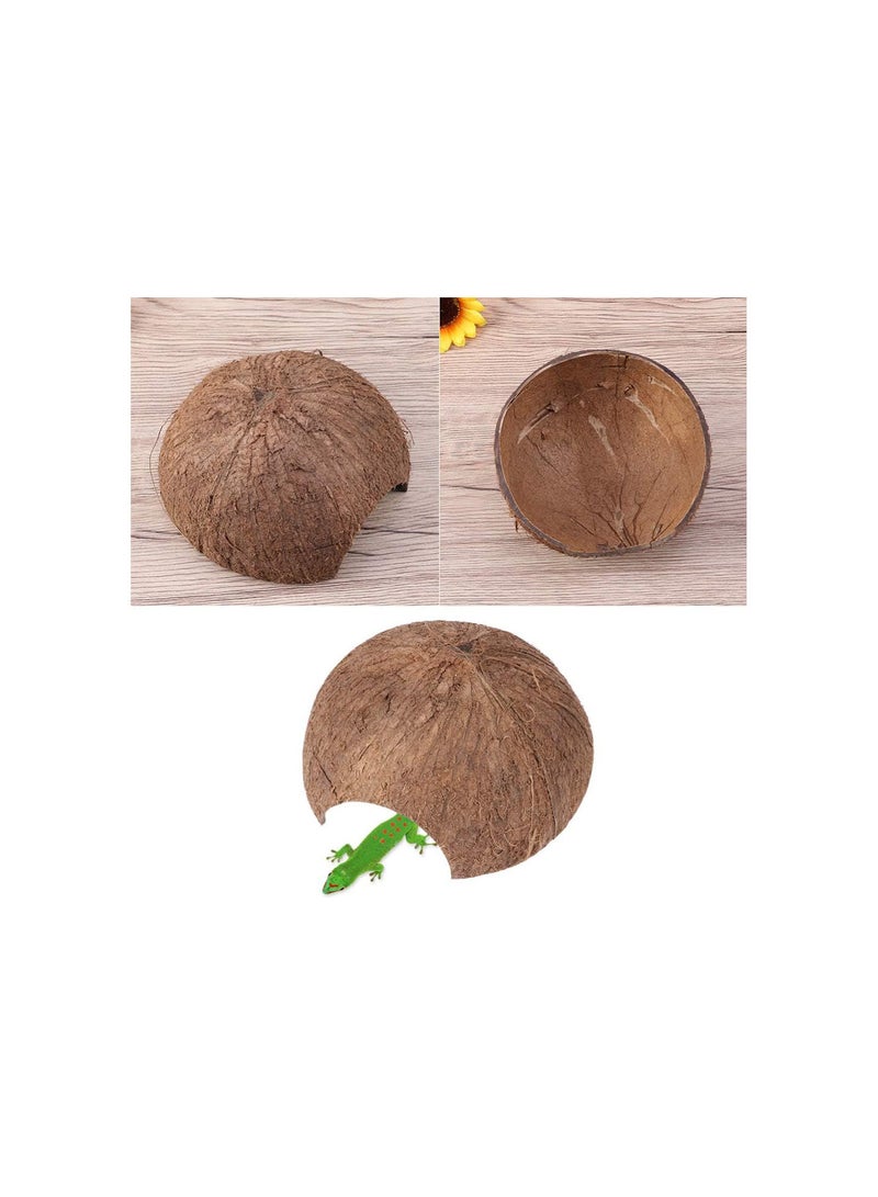 GGOOT Reptile Cave - 2pcs Coconut Shells Shelter Durable Lizard Tortoise Scorpion Small Animal Cage House Hide Habitat Cave Hut - Image 2