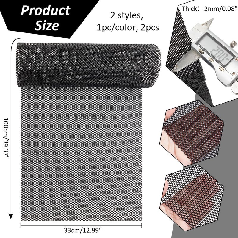 NBEADS 2 Pcs Car Grill Mesh, 1.09 Yardsx12.99 Inch Automotive Grille Insert Bumper Universal Aluminium Alloy Car Racing Grill Net with Rhombus Pattern for Car Bumper Body Kit, Black - Image 2