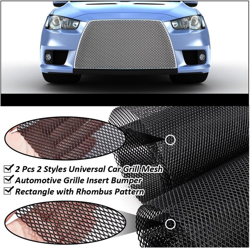NBEADS 2 Pcs Car Grill Mesh, 1.09 Yardsx12.99 Inch Automotive Grille Insert Bumper Universal Aluminium Alloy Car Racing Grill Net with Rhombus Pattern for Car Bumper Body Kit, Black - Image 4