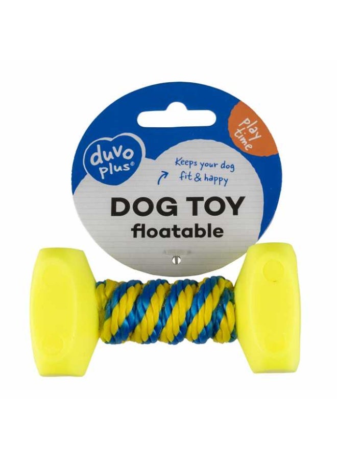 دمبل لعبة للكلاب من دوفو+ مع حبل 14x7 سم أزرق/أصفر [الأبعاد - 14x7 سم]