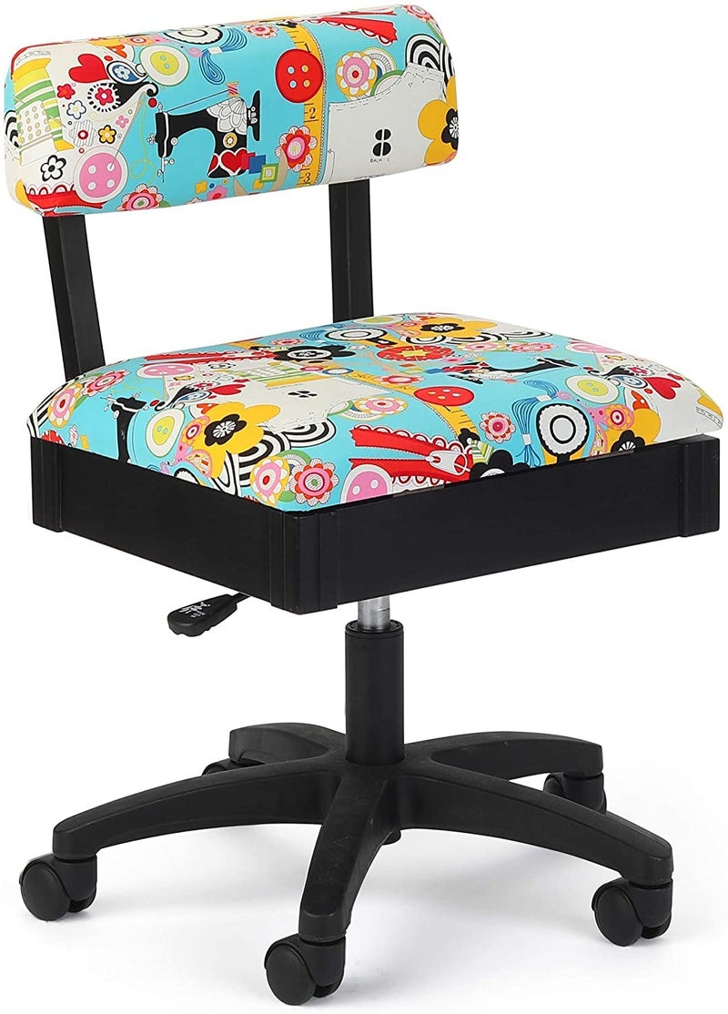 Arrow Sewing Arrow Sewing H6880 Adjustable Height Hydraulic Sewing and Craft Chair with Under Seat Storage and Printed Fabric SEW Now SEW Wow Print 