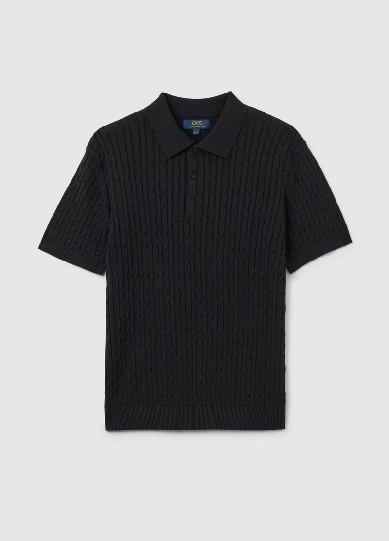 او في اس BLACK PURE COTTON POLO REGULAR FIT