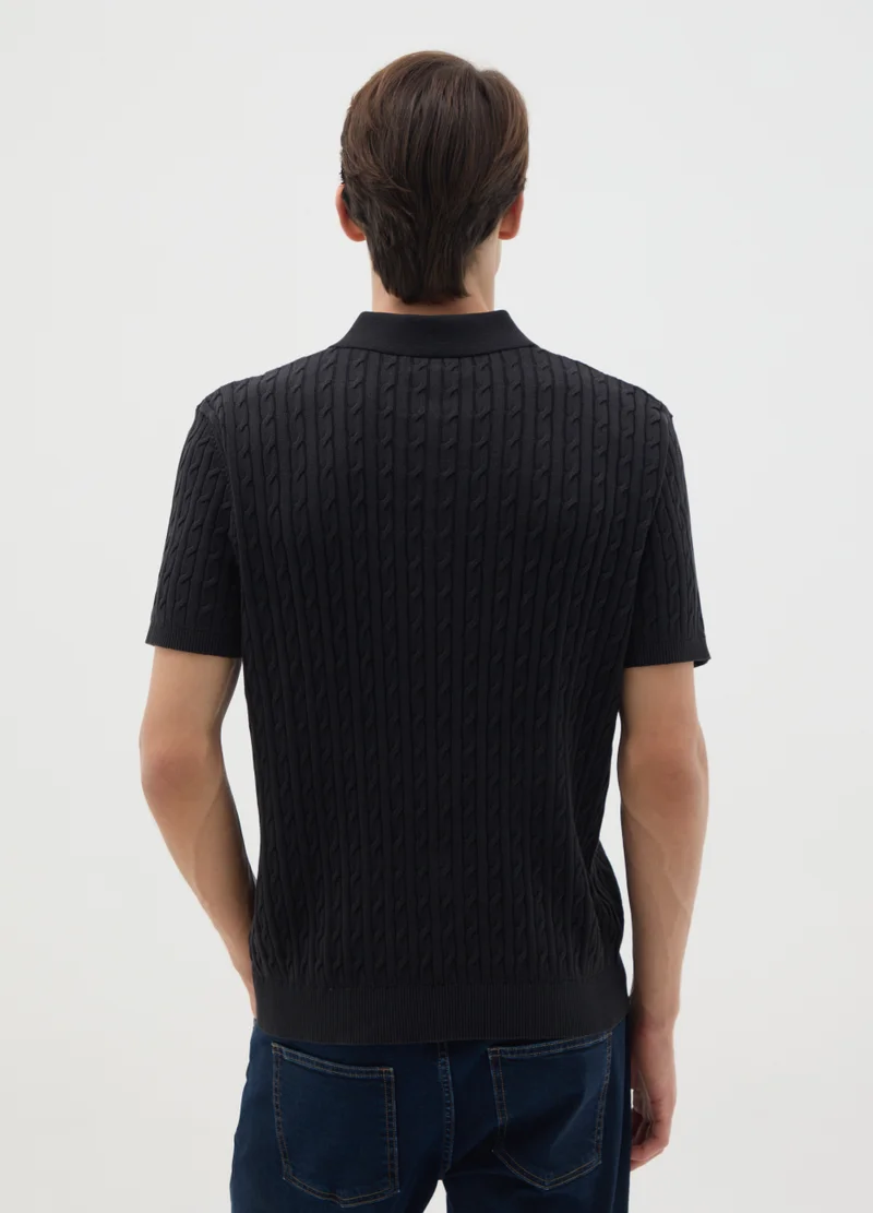 او في اس BLACK PURE COTTON POLO REGULAR FIT