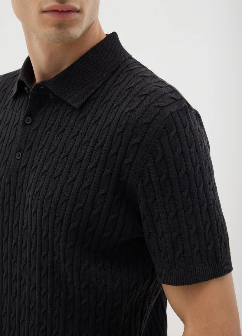 او في اس BLACK PURE COTTON POLO REGULAR FIT