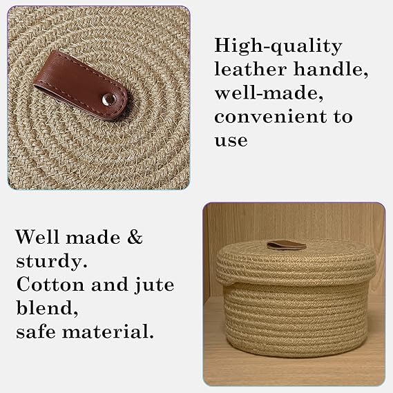 SANWALSA [Set of 2-9.5x5 inch & 11x6.5 inch, Round, Beige] Handwoven Jute Cotton Basket with Lid | Eco-Friendly Storage Container for Bedroom, Living Room | Ideal for Organization & Gift Hampers - Image 4