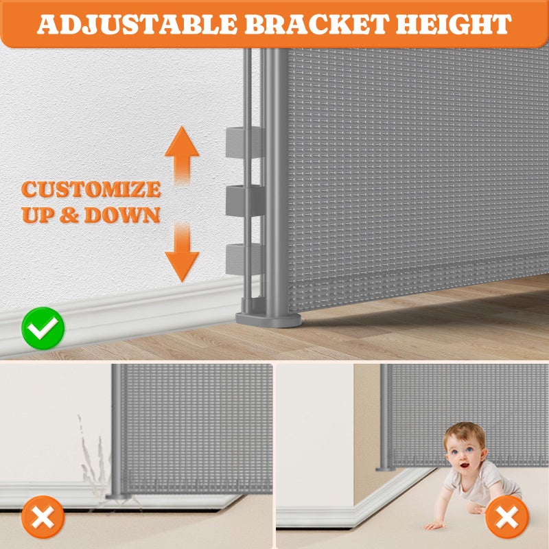 Pawtners Upgrade 200" Retractable Baby Gates Extra Wide with Reinforced Strips, Mesh Retractable Dog Gate for Garage, 41" Tall Retractable Gate Indoor Outdoor for Pet and Baby-Grey - Image 5