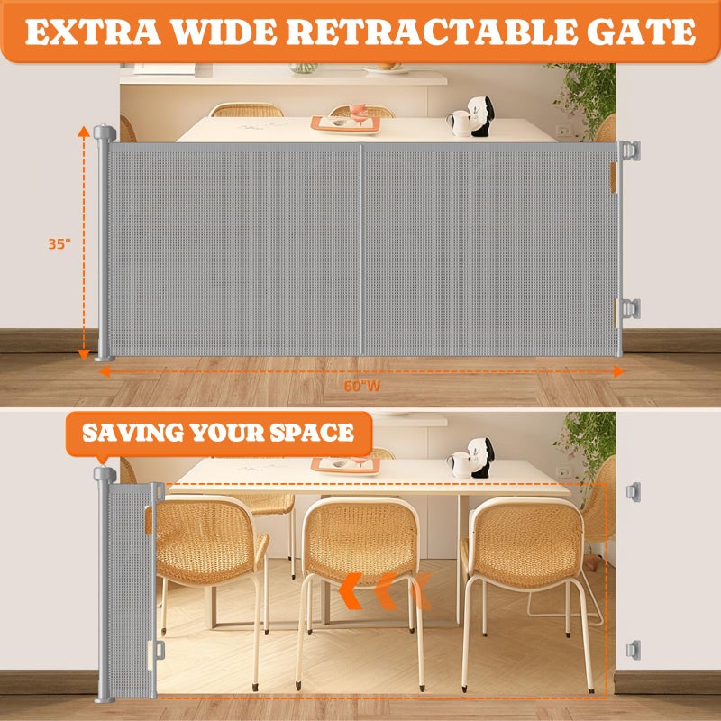 Pawtners Upgrade 200" Retractable Baby Gates Extra Wide with Reinforced Strips, Mesh Retractable Dog Gate for Garage, 41" Tall Retractable Gate Indoor Outdoor for Pet and Baby-Grey - Image 3