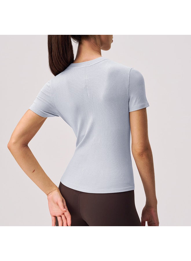 Yoga Short-sleeved T-shirt Women's Elastic Slim Moisture-wicking Sports Fitness Training Clothes