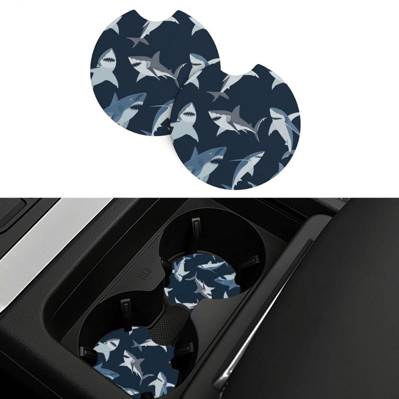 Ocean Shark Car Cup Holder Coaster Pads 2 Pcs Non Slip Absorbent Rubber Mat Universal Vehicle Interior Accessories - Image 2