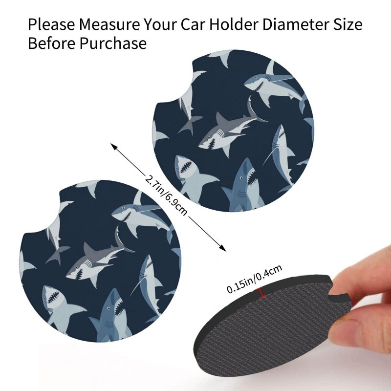 Ocean Shark Car Cup Holder Coaster Pads 2 Pcs Non Slip Absorbent Rubber Mat Universal Vehicle Interior Accessories - Image 5