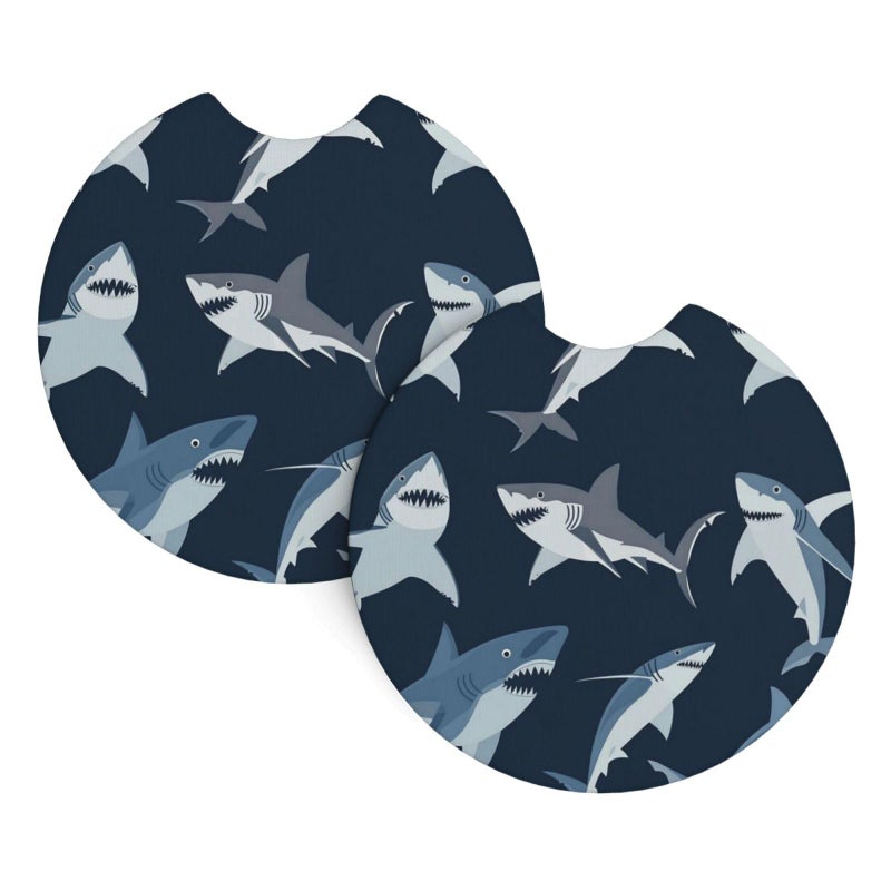 Ocean Shark Car Cup Holder Coaster Pads 2 Pcs Non Slip Absorbent Rubber Mat Universal Vehicle Interior Accessories - Image 3