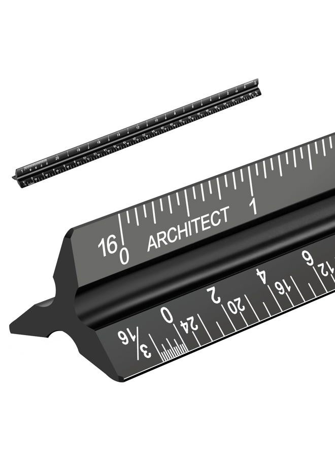 mveohos Architectural Scale Ruler, Imperial Measurements 12'', Laser-Etched Aluminum Architect Triangular Ruler Black for Architects, Students, Draftsman, and Engineers - Image 1