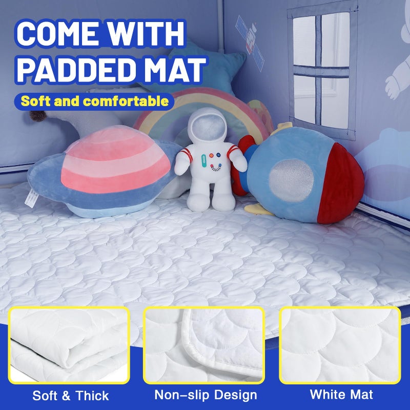 Wilwolfer Space Kids Tent Indoor: with Mat, Star Lights - Kids Play Tent Space Toys - Bedroom Decorations Astronaut Toys Rocket Ship (Blue) - Image 3