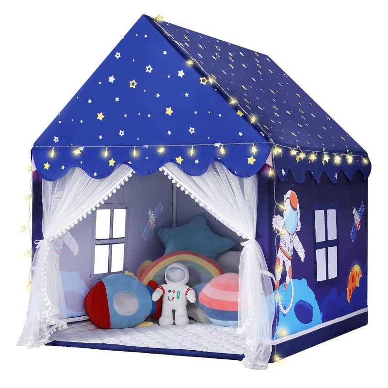 Wilwolfer Space Kids Tent Indoor: with Mat, Star Lights - Kids Play Tent Space Toys - Bedroom Decorations Astronaut Toys Rocket Ship (Blue) - Image 1
