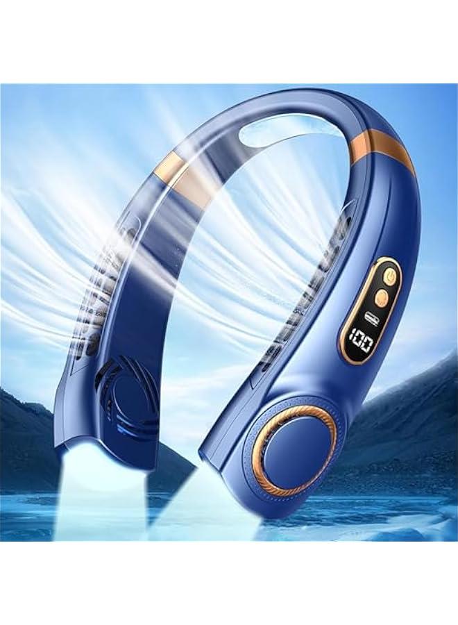 هوكور مكيف هواء بمروحة رقبة من توريسيك مع الواح تبريد، 5 سرعات هواء بارد وضوء LED قابل للتعديل، مروحة شخصية قابلة لاعادة الشحن بمنفذ USB للرجال/النساء، محمولة للتخييم والسفر والاماكن الخارجية (ازرق) - Image 1