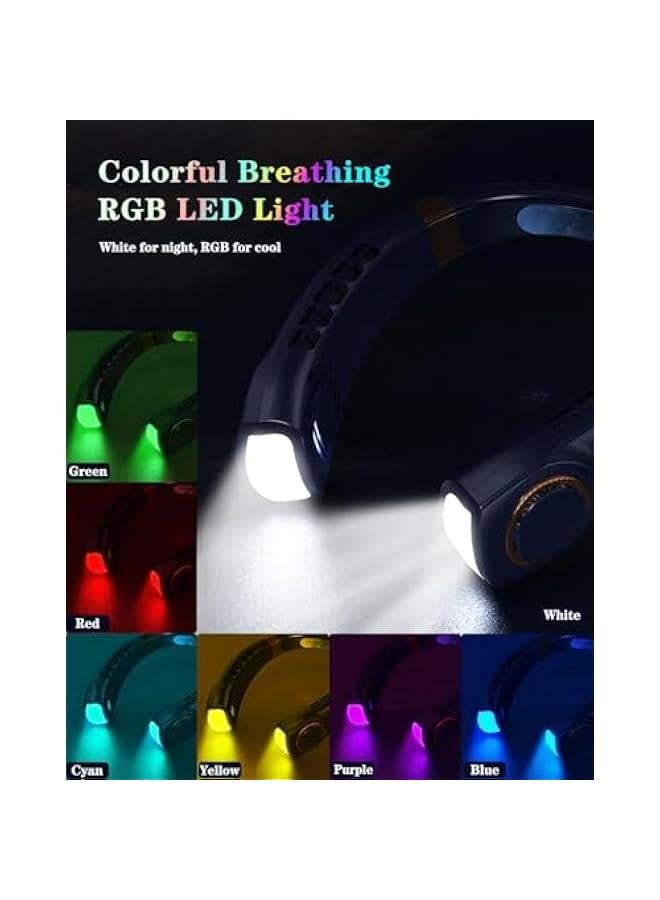 هوكور مكيف هواء بمروحة رقبة من توريسيك مع الواح تبريد، 5 سرعات هواء بارد وضوء LED قابل للتعديل، مروحة شخصية قابلة لاعادة الشحن بمنفذ USB للرجال/النساء، محمولة للتخييم والسفر والاماكن الخارجية (ازرق) - Image 3