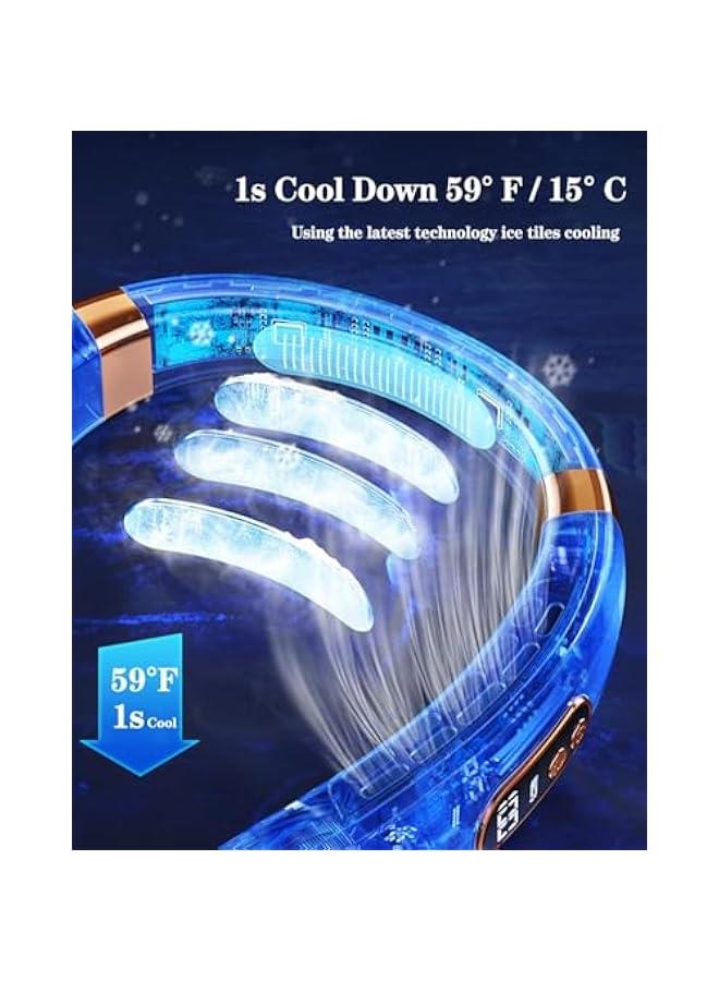 هوكور مكيف هواء بمروحة رقبة من توريسيك مع الواح تبريد، 5 سرعات هواء بارد وضوء LED قابل للتعديل، مروحة شخصية قابلة لاعادة الشحن بمنفذ USB للرجال/النساء، محمولة للتخييم والسفر والاماكن الخارجية (ازرق) - Image 4