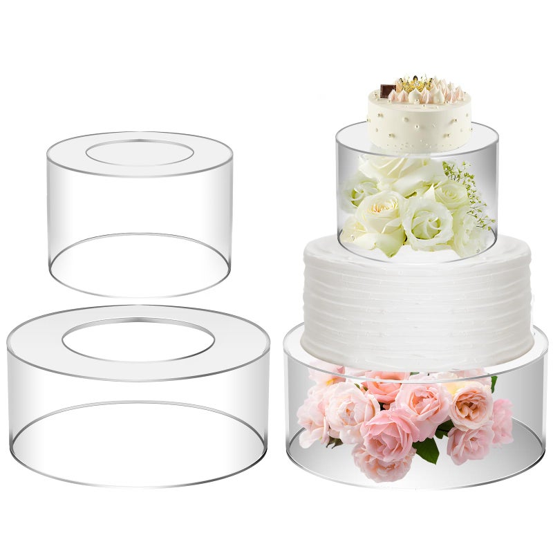 2Pcs Fillable Cake Stand Clear Acrylic Cake Risers 15cm25cm Stackable Centerpiece Cake Display Boxes Tabletop Decorative Base Cake Display Tier for Wedding Baby Shower Birthday Party