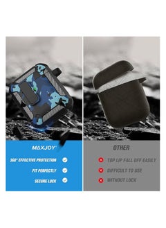 Generic Elmo3ezz Compatible for AirPods Case Cover, Airpods 1/2 Protective Case with Lock Gen 1/2 Military Hard Shell Rugged Shockproof with Apple Airpods 2nd Airpods 1st Generation,(Blue Camo )  - Image 4
