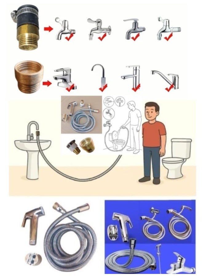 A portable bidet for home, camping, and travel, consisting of a 2-meter hose, a brass adapter, and a rubber adapter for obtaining water from multiple sources. - Image 2
