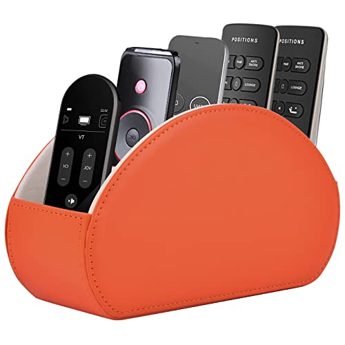 RHCSZ Remote Control HolderTV Remote CaddyBox with 5 CompartmentsBedside Table Organizer for ControllerGlassesmakeup brushesjewelry and Media PlayerPenPencil StorageOrange - Image 1