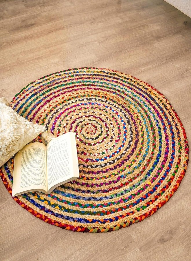 TRENDOZE Jute Carpet with Chindi Mix | Reversible, Durable & Washable Rug | Long-Lasting Yoga Mat for Bedroom, Living Room, Office, Kitchen & Hallway (Multicolour, 2x2 ft) - Image 1