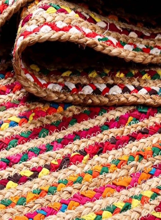 TRENDOZE Jute Carpet with Chindi Mix | Reversible, Durable & Washable Rug | Long-Lasting Yoga Mat for Bedroom, Living Room, Office, Kitchen & Hallway (Multicolour, 2x2 ft) - Image 5