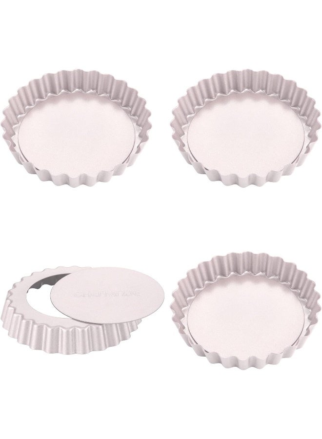 CHEFMADE WK9022-4 Non-Stick Round Tart Pan Set, 4" (4 Pieces) - Image 1