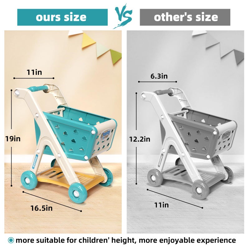 Jovow 98pcs Kids Shopping Cart Trolley Play Set with Pretend Food and Accessories,Perfect for Ages 3+ Pretend Play and Role-Playing Games - Image 4