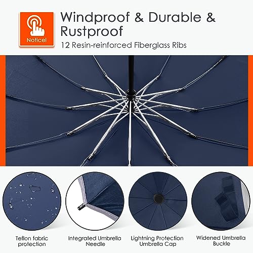 Bodyguard Inverted Umbrella Large Windproof Umbrellas for Rain Sun Travel Umbrella Compact with Reflective Stripe, Blue-46 IN - Image 3