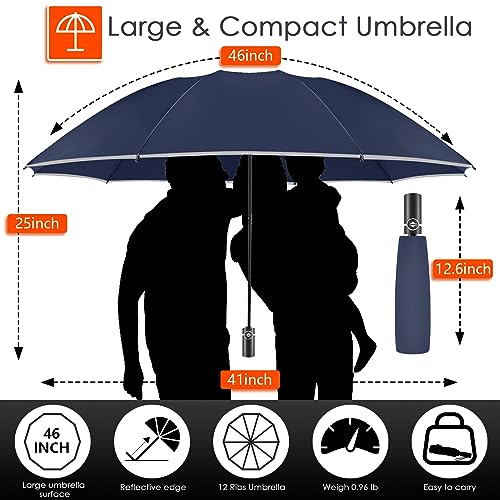 Bodyguard Inverted Umbrella Large Windproof Umbrellas for Rain Sun Travel Umbrella Compact with Reflective Stripe, Blue-46 IN - Image 4