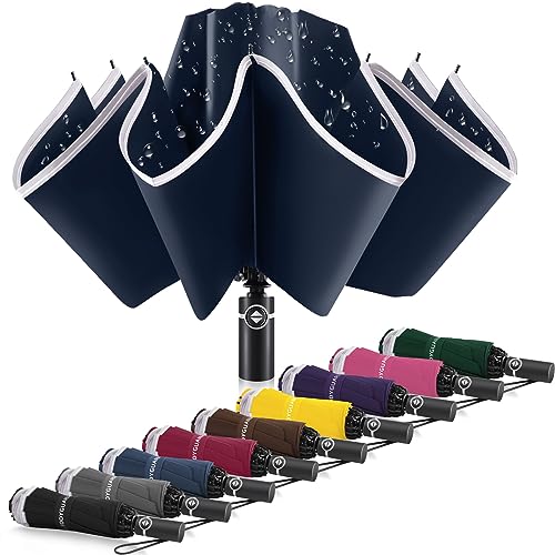 Bodyguard Inverted Umbrella Large Windproof Umbrellas for Rain Sun Travel Umbrella Compact with Reflective Stripe, Blue-46 IN - Image 1