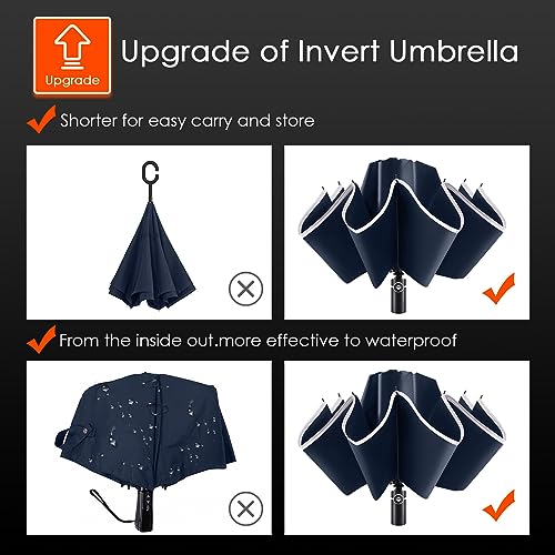 Bodyguard Inverted Umbrella Large Windproof Umbrellas for Rain Sun Travel Umbrella Compact with Reflective Stripe, Blue-46 IN - Image 5