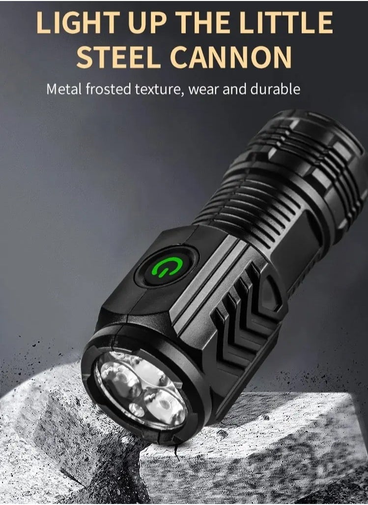 AROAQ Mini Flashlight, Multifunctional Three Eyed Bright Flashlight, Ipx4 Waterproof Portable Handheld Torch With Clip, Rechargeable Durable Pocket Flashlight For Camping Hunting, (1pc, Yellow)  - Image 2
