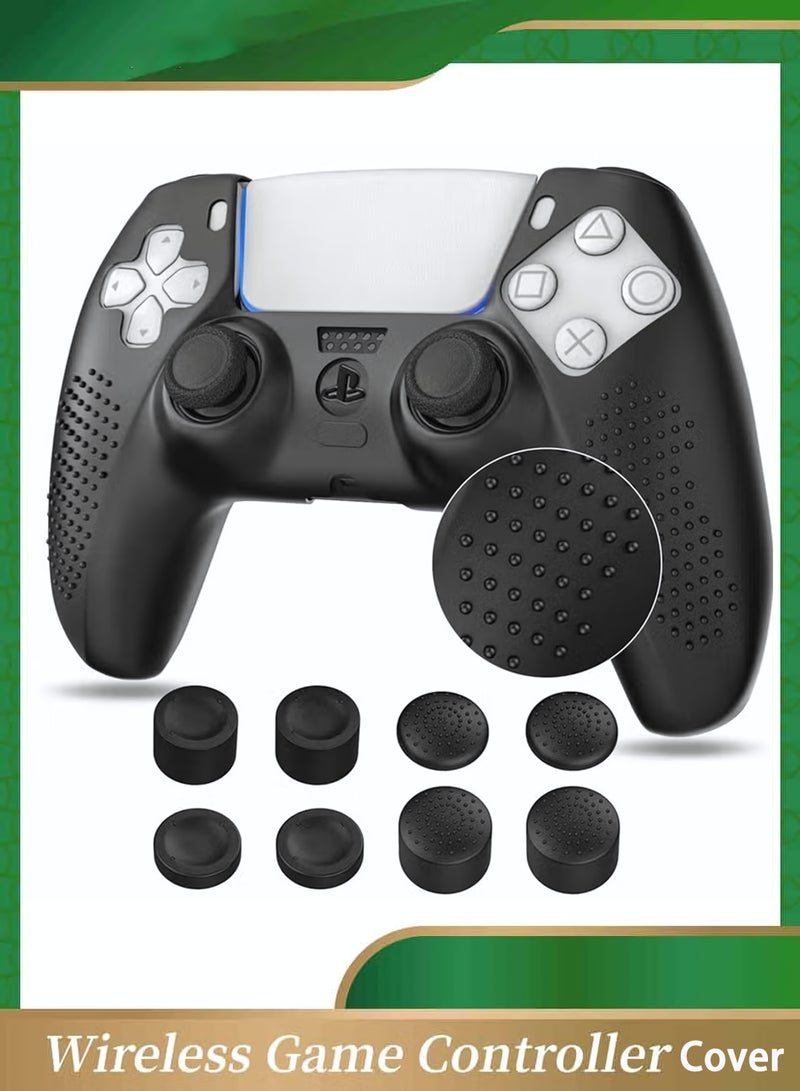 Controller Cover, Silicone Skin Case + 8 Thumb Grips Set Compatible with PS5, Protective Soft Silicone Gel & Anti-Slip Stick Caps Accessories for Video Games Gamepad Black - Image 1