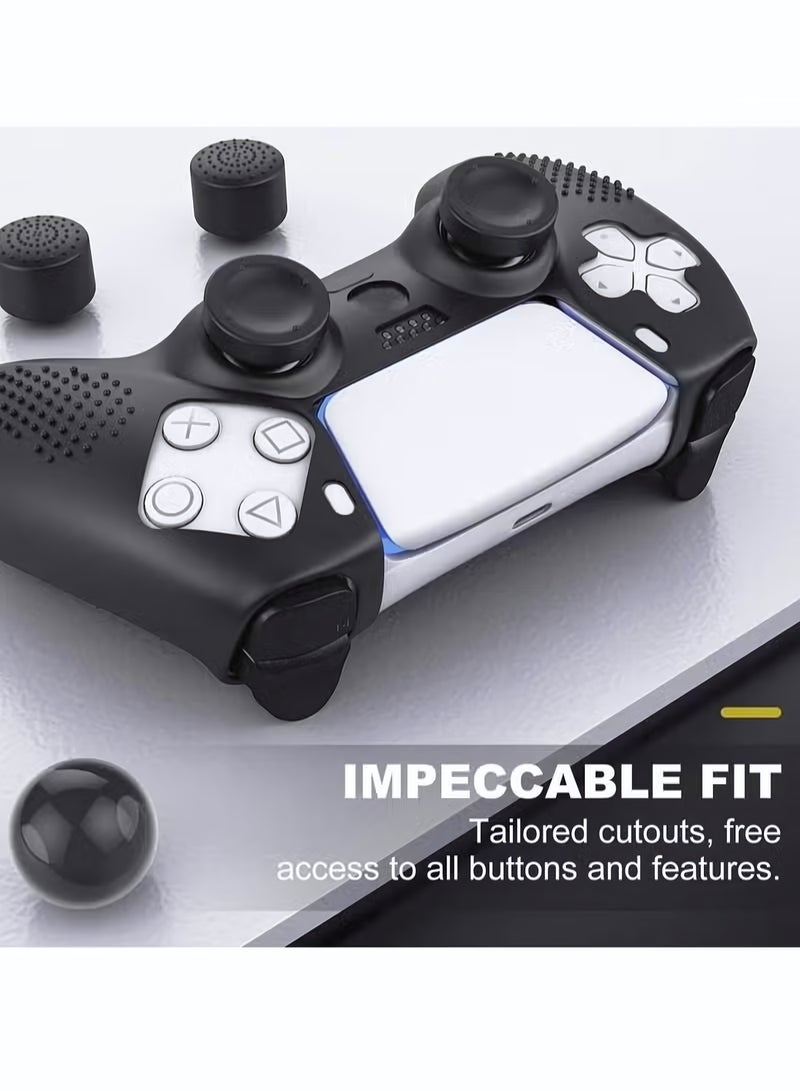 Controller Cover, Silicone Skin Case + 8 Thumb Grips Set Compatible with PS5, Protective Soft Silicone Gel & Anti-Slip Stick Caps Accessories for Video Games Gamepad Black - Image 3