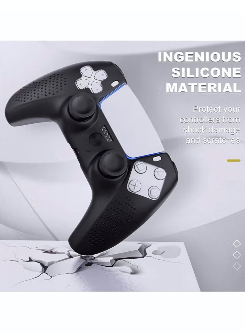 Controller Cover, Silicone Skin Case + 8 Thumb Grips Set Compatible with PS5, Protective Soft Silicone Gel & Anti-Slip Stick Caps Accessories for Video Games Gamepad Black - Image 5