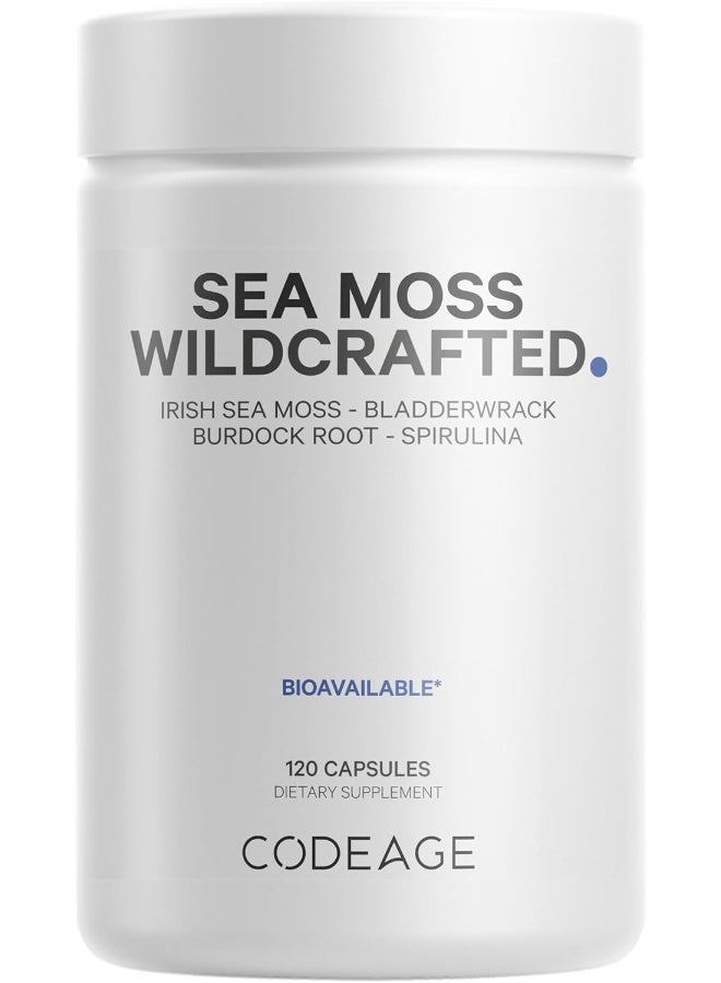 Codeage مكمل طحالب البحر الأيرلندية البرية الخام، سبيرولينا، طحالب بلادرواك، جذر الأرقطيون، فلفل أسود، نباتي، غير معدل وراثيًا، 120 كبسولة - Image 1