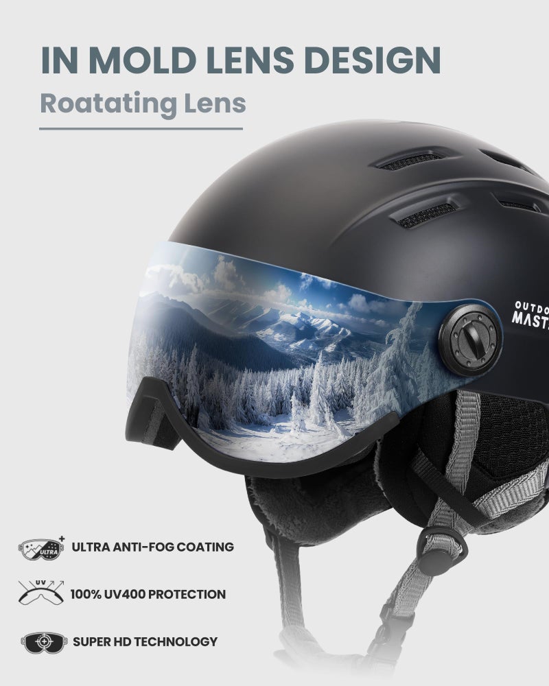 OutdoorMaster Snowboard Helmet with Ski Goggles,Ski Helmet and 2-in-1 Visor Detachable Goggles Set,Protective EPS Foam & 14 Cooling Vents -Snow Helmets for Men,Women & Youth - Image 2