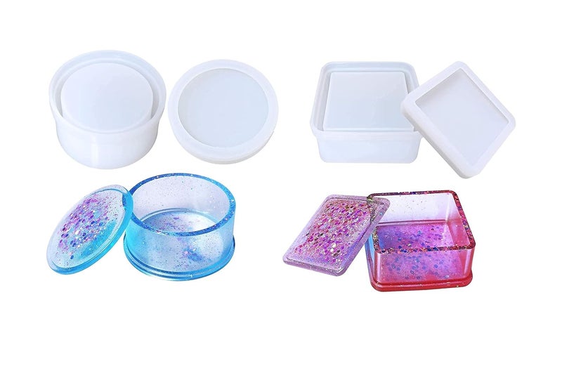 NOLAAI ARTOOL Round and Square Resin Art Mold Decorative DIY Multipurpose Gift Box With Lid jewellery Storage Box for Earrings Necklaces Rings Studs Bracelet Epoxy Resin Art Mould Pack of 2 STBROSQ