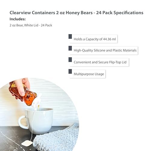 Clearview Containers - 2 Ounce Honey Bears with Sealable Black Screw Top Lid - 24 Pack (2 oz. Bear, 24pk, Black) - Image 3