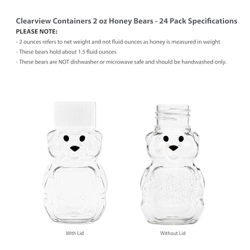 Clearview Containers - 2 Ounce Honey Bears with Sealable Black Screw Top Lid - 24 Pack (2 oz. Bear, 24pk, Black) - Image 4