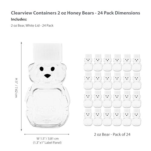 Clearview Containers - 2 Ounce Honey Bears with Sealable Black Screw Top Lid - 24 Pack (2 oz. Bear, 24pk, Black) - Image 2