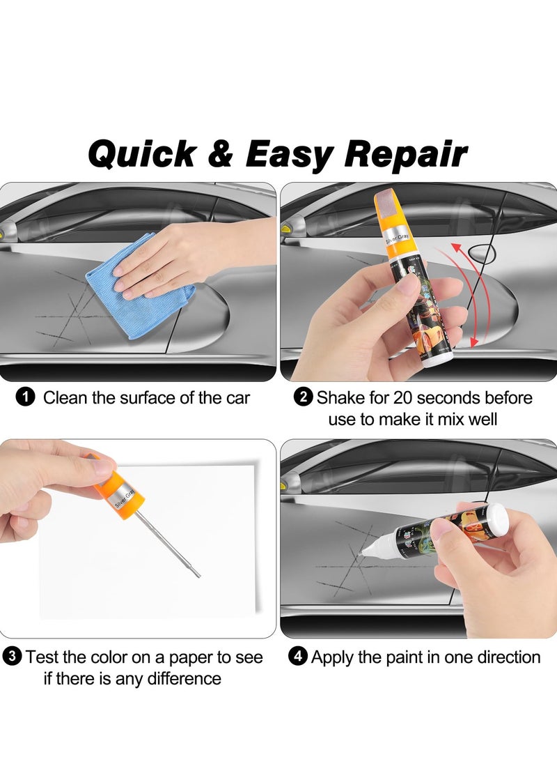 Generic - 4 Pack Car Scratch Repair Kit - 2 in 1 Touch Up Paint Pen for Deep & Minor Scratches, Easy Car Scratch Remover, Grey Color - Image 1