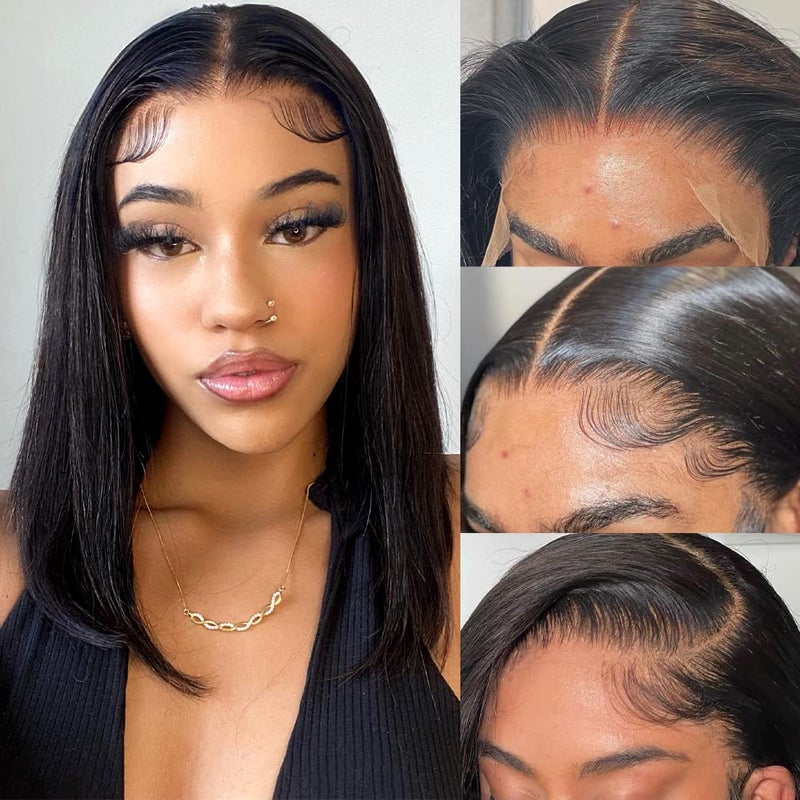 Flady 14 inch Bob Wig Human Hair 13x4 HD Lace Front Wigs Human Hair Pre Plucked 150% Density Straight Human Hair Bob Wig Glueless Short Bob Frontal Wigs For Black Women - Image 1