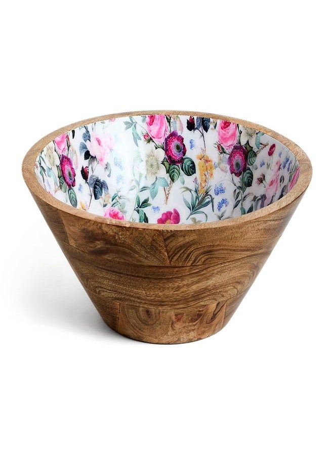 Saaga Printed Mango Wood Bowl - 10x4 Inch Handcrafted Round Serving Bowl with Food-Grade Finish for Noodles, Soups, Curries & Snacks - Red Violet - Image 1