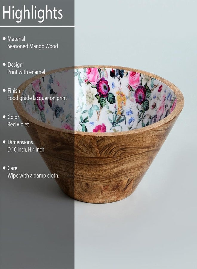 Saaga Printed Mango Wood Bowl - 10x4 Inch Handcrafted Round Serving Bowl with Food-Grade Finish for Noodles, Soups, Curries & Snacks - Red Violet - Image 3
