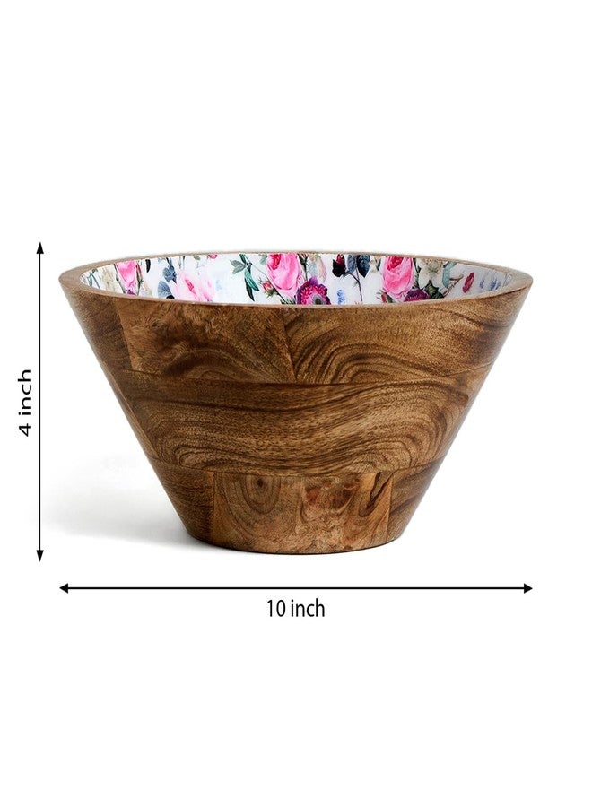 Saaga Printed Mango Wood Bowl - 10x4 Inch Handcrafted Round Serving Bowl with Food-Grade Finish for Noodles, Soups, Curries & Snacks - Red Violet - Image 2