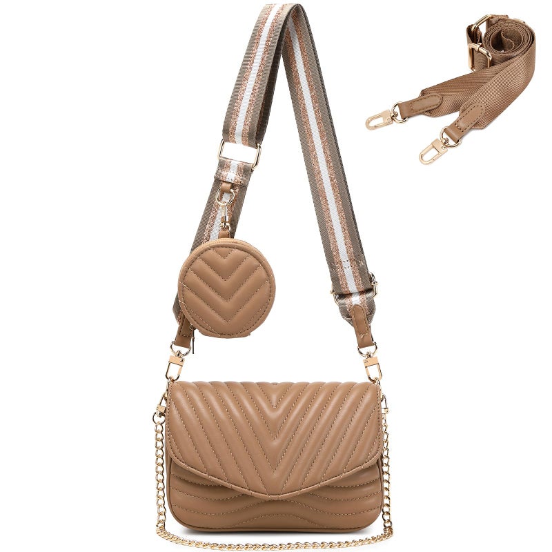 JEEHAN Quilted Crossbody Bag Trendy Wallet Crossbody Purse Small Crossbody with Coin Purse and Handbags (Brown) - Image 1